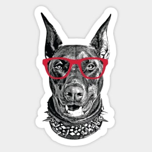 Doberman Nerd Red Glasses Sticker